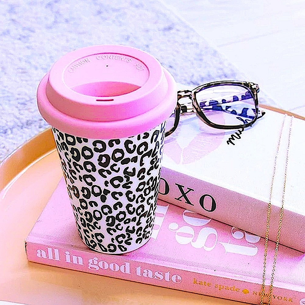 🍒BOGO50%🍒🆕🩷PINK LILY: Ceramic Leopard Mug